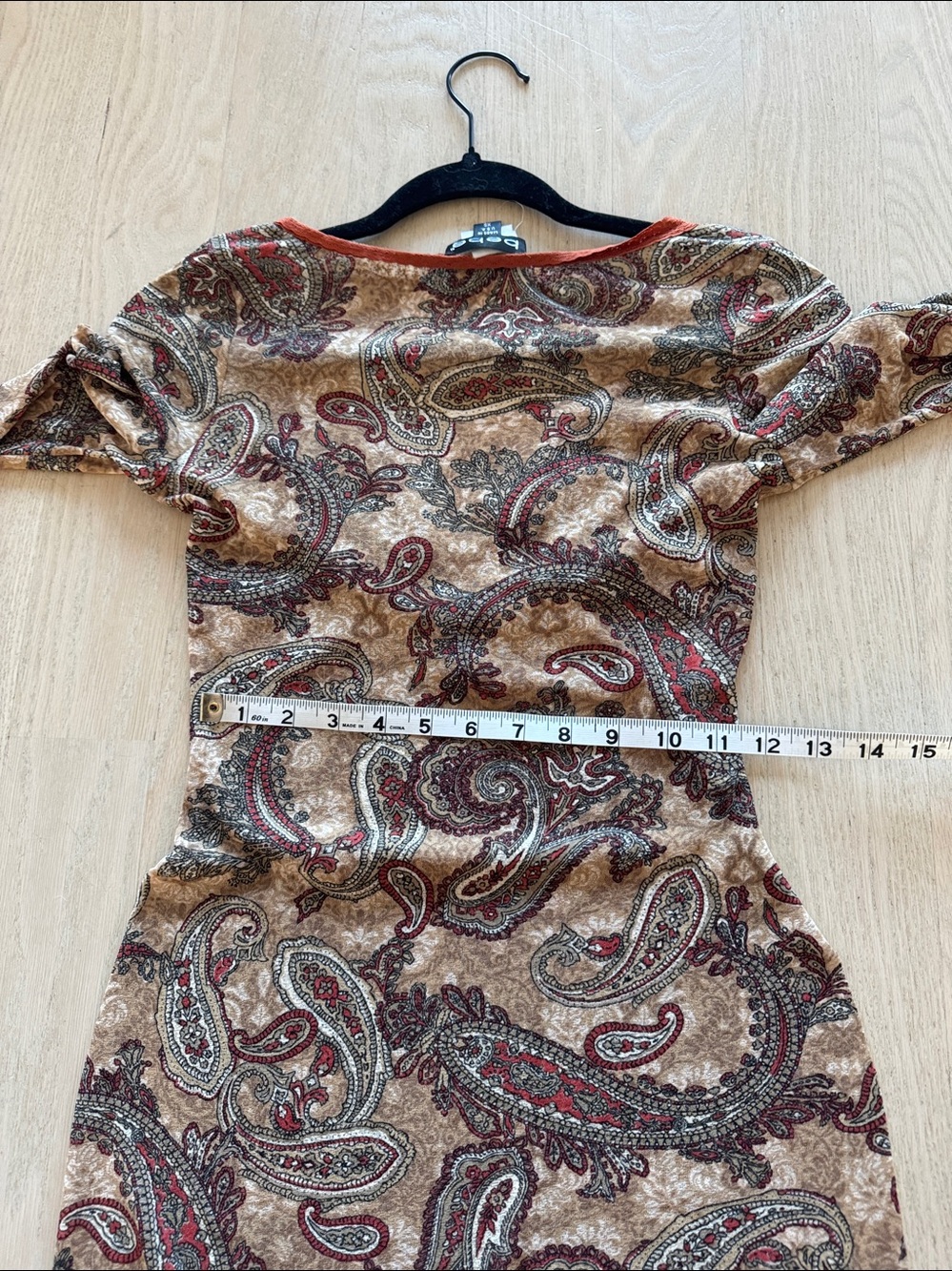 bebe Brown Paisley Tie-Front Long Sleeve Top with Rust Trim - Picture 2 of 6